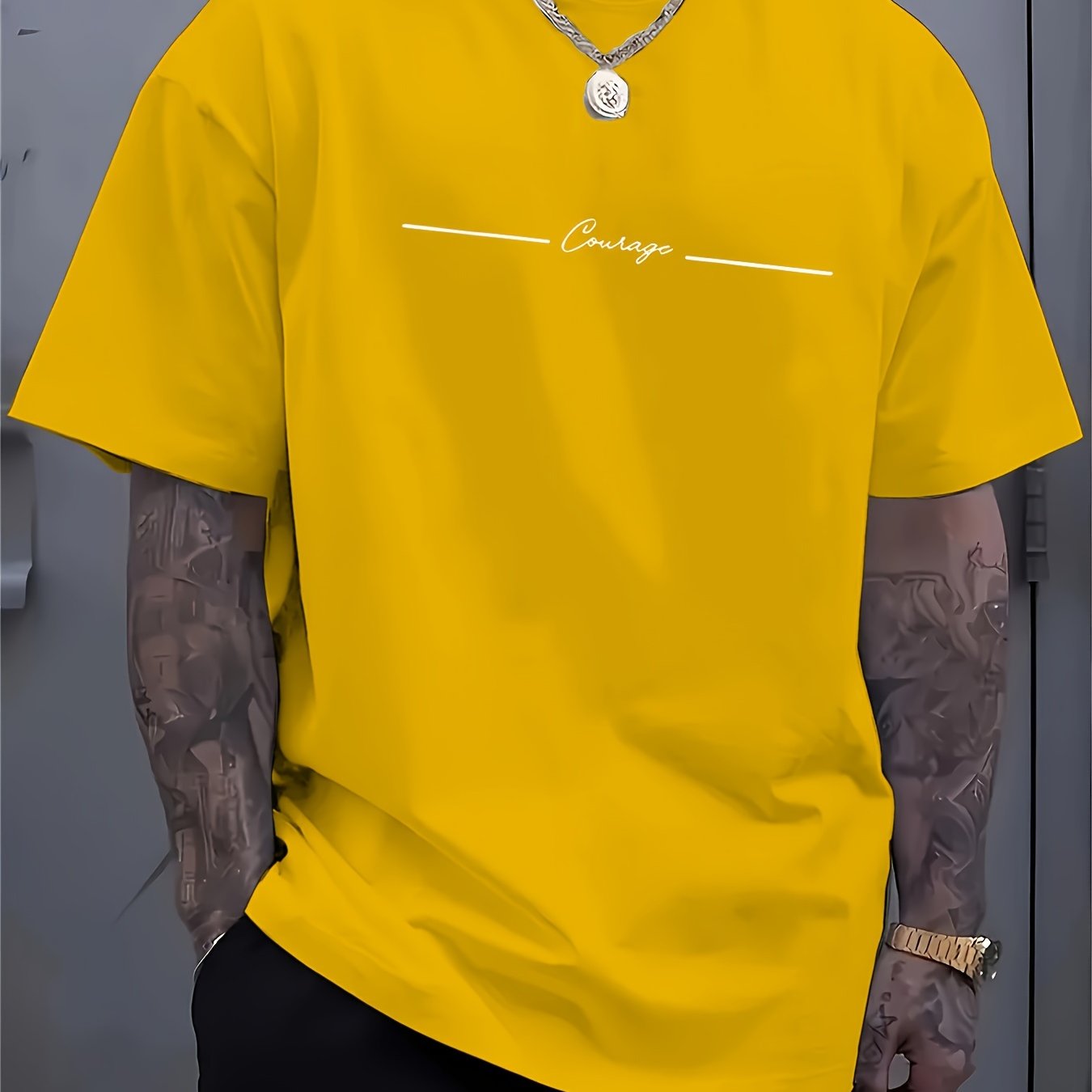 Men'S Casual Crew Neck T-Shirt with Trendy English Print, 95% Polyester 5% Elastane, Slight Stretch Knit Fabric, Regular Fit, Summer Wear - MBDMBD