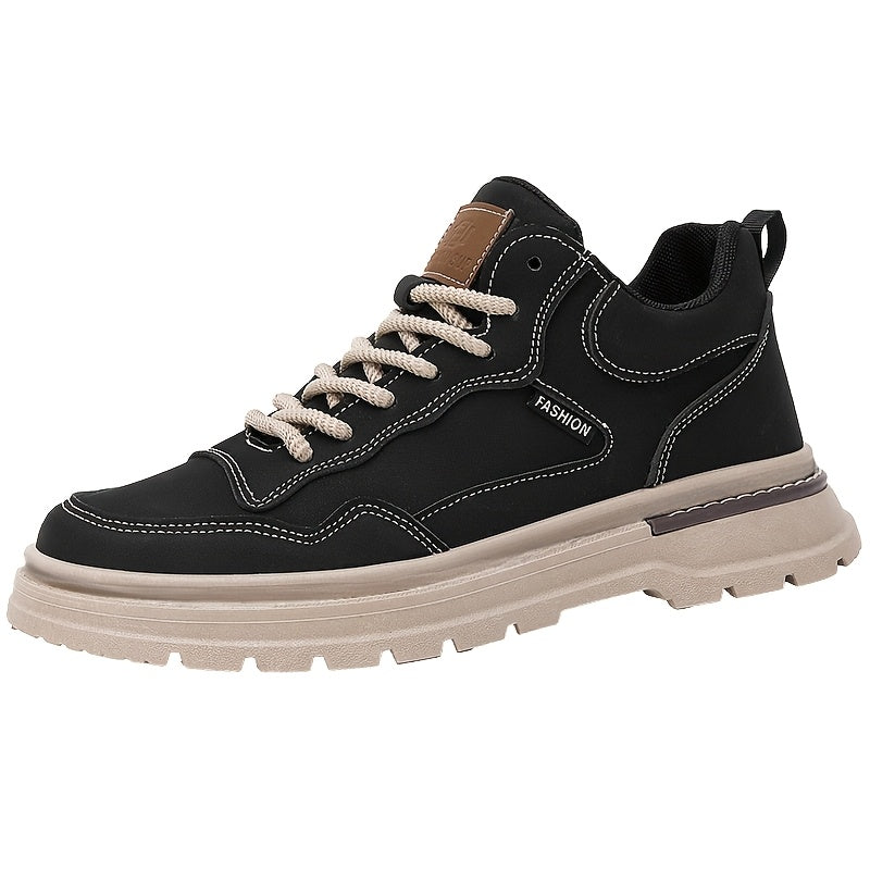 Men's Tactical Ankle Boots, Outdoor Hiking, All-Season PU Leather