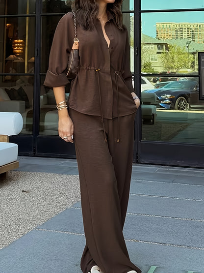 Women’s Spring Summer Casual Button Front Two-Piece Set