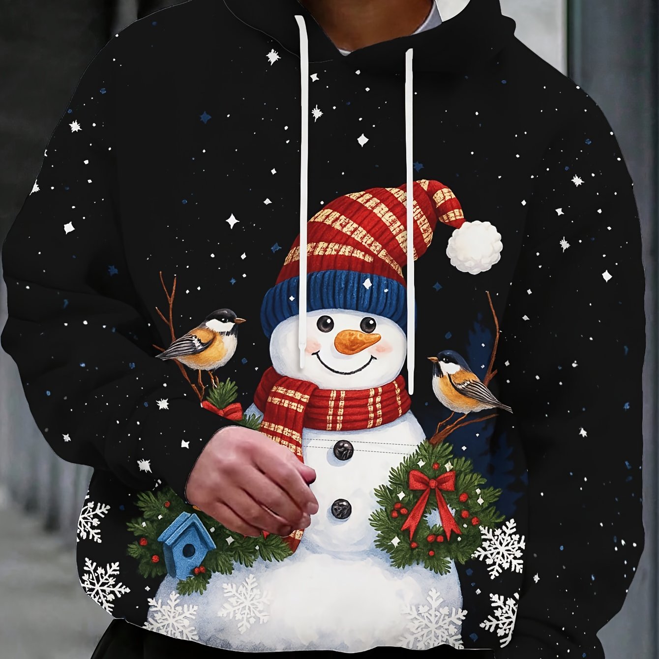 Men's Winter Snowman & Snowflake Print 3D Hooded Sweatshirt - Thick Warm Pullover Sweater for Christmas, New Year's, Valentine's Day - Machine Washable Casual Winter Sweater for Men with Festive Snowman & Snowflake Design, Ge