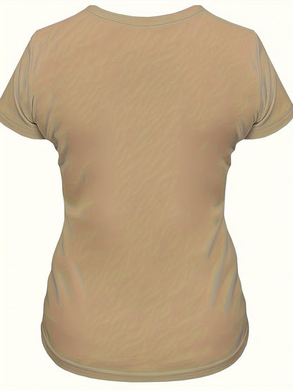 Women's Casual Sport T-Shirt, Round Neck, Heart And Happy Print, Short Sleeve, Soft Knit