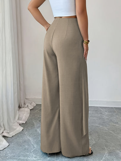 Women's Elegant Wide-Leg Summer Trousers in Solid Color