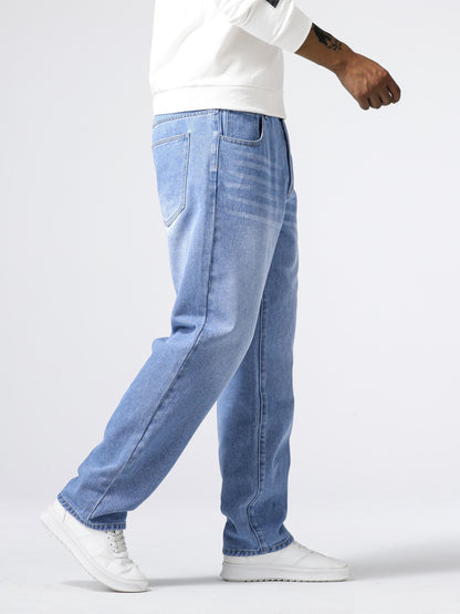 Loose Fit Straight Leg Jeans, Men's Casual Street Style Distressed Denim Pants For All Seasons