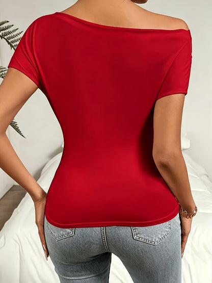 Women's Elegant Slim-Fit Cross-Front T-Shirt for Spring/Summer