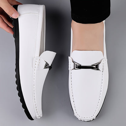 Men's Casual Slip-On Loafers with Metal Buckle - Lightweight & Breatha