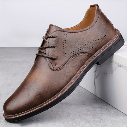 Men's Business Casual Brogue Lace-Up Shoes Cowhide Leather