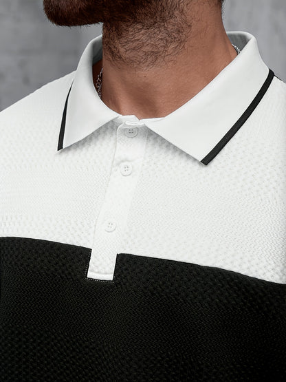Men's Summer Casual Polo Shirt with Color Block and Stripes