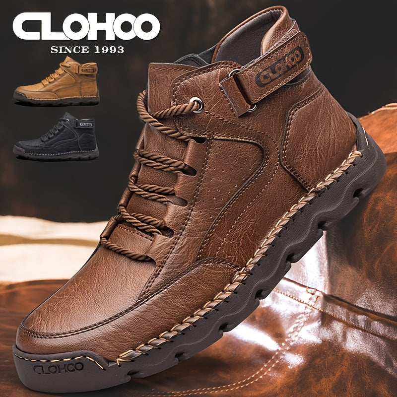 Men's Casual Mid-Top Sneakers with Rubber Sole and Lace-Up Design