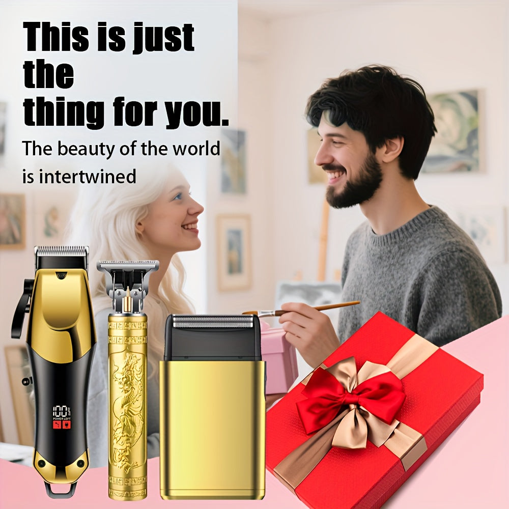 Տղամարդկանց էլեկտրական մազ կտրիչի հավաքածու՝ մորուքի խնամքի համար, որը ներառում է էլեկտրական սափրիչ և T-աձև շեղբ կտրիչ, USB լիցքավորվող կտրիչ՝ տան և պրոֆեսիոնալ ոճավորման համար, ամբողջական գլխի խնամքի հավաքածու, կատարյալ նվեր, ծննդյան նվեր, ոճային դիզայն