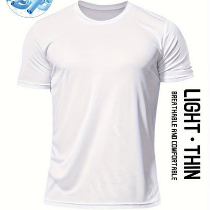 Տղամարդկանց պինդ սպորտային վերնաշապիկ, Active Breathable Short Mee Slim-fit Crew Neck Tee, Տղամարդու հագուստ բացօթյա համար