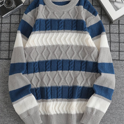 Տղամարդկանց նորաձև, գծավոր, կլոր օձիքով, տրիկոտաժե սվիտեր՝ աշնանային և ձմեռային տարբերակներով