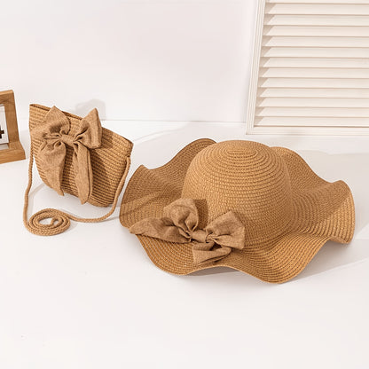 Women’s Bohemian Straw Hat and Bag Set Lightweight Summer