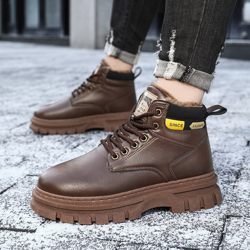 Men'S High-Top Winter Snow Boots - Heavy-Duty Thermal Insulated Cold Weather Boots with Lace-Up Closure, Non-Slip Rubber Sole - Brown - for Hiking, Outdoor