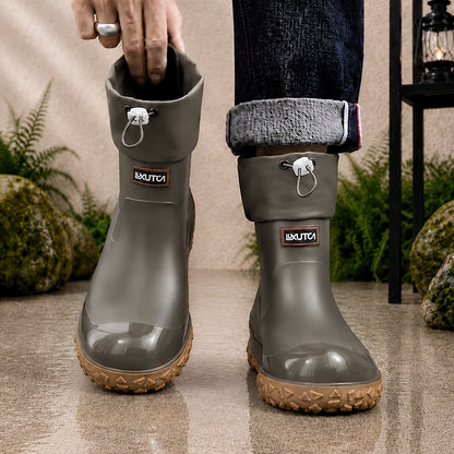 Men's Short PVC Rain Boots with Adjustable Drawstring & Tread Sole
