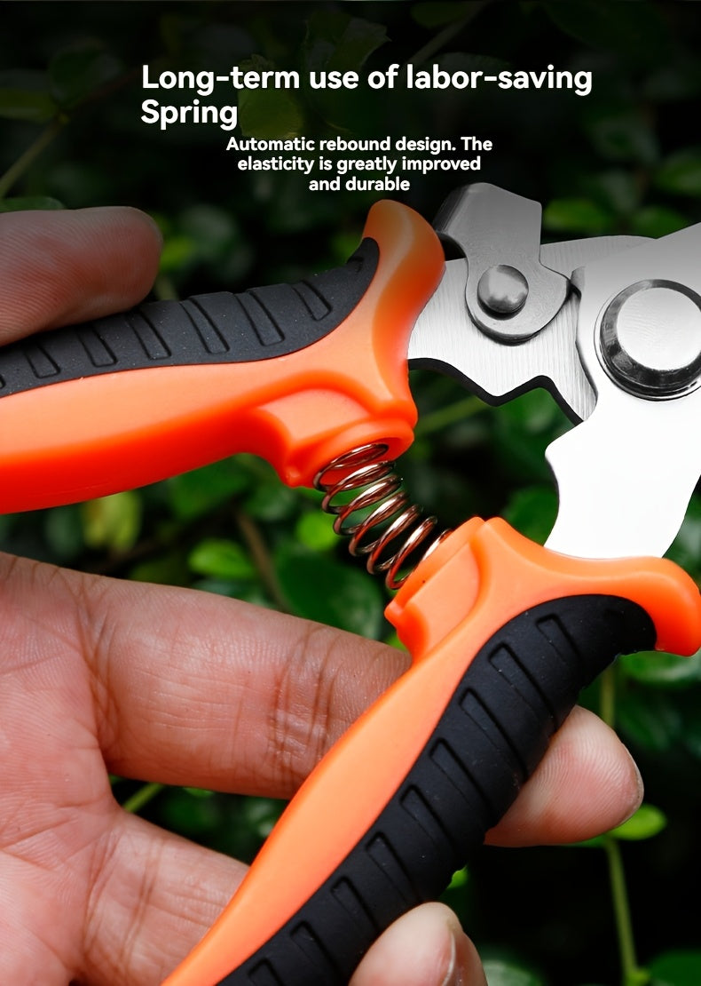 Gardening Scissors | Comfortable Grip, Spring-Assisted, Sharp and Non-Slip, Ideal for Pruning Branches and Flowers, Modern Stainless Steel Blades