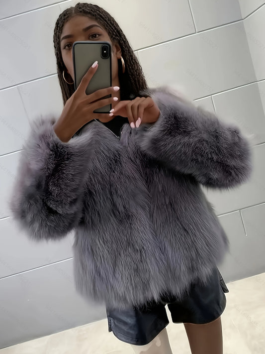 Կանացի էլեգանտ արհեստական ​​մորթուց վերարկու - փափուկ, փափուկ ձմեռային վերարկու՝ պոլիուրեթանային ծածկույթով, միագույն աշնանային/ձմեռային վերնազգեստ, ձեռքով լվացում/քիմմաքրում, չձգվող՝ առօրյաից մինչև պաշտոնական հագուստի համար