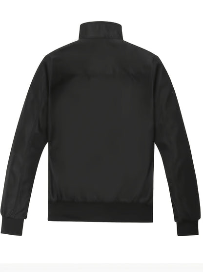 Men's Long Sleeve Zip Up Stand Collar Coat, Business Stand Collar Jacket With Zipper Pockets, Spring Autumn Men's Clothing