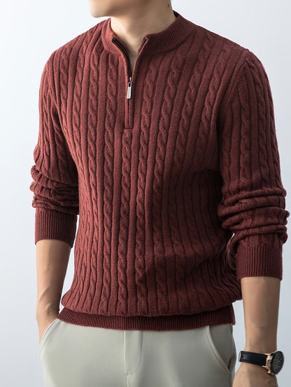 New Men'S Christmas Gift: a Thick, Warm, And Cold-Resistant Knitted Sweater with a Cable-Knit Design And a Zippered Collar, Suitable for Both Layering And Wearing Alone, Perfect for Casual And Versatile Outfits