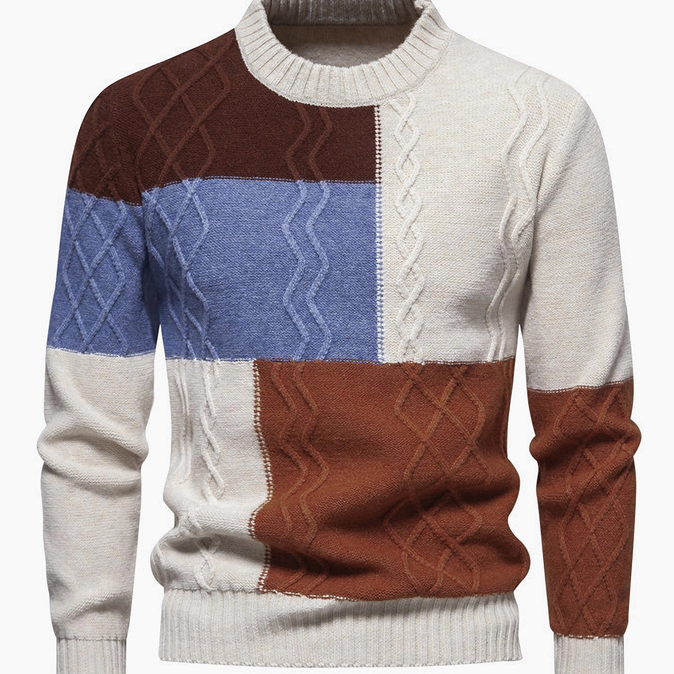 Գունավոր համադրություններով կլոր օձիքով պուլովեր սվիտեր տղամարդկանց համար, նորաձև ազատ գործվածքով վերնաշապիկ աշնանային և ձմեռային երիտասարդների համար