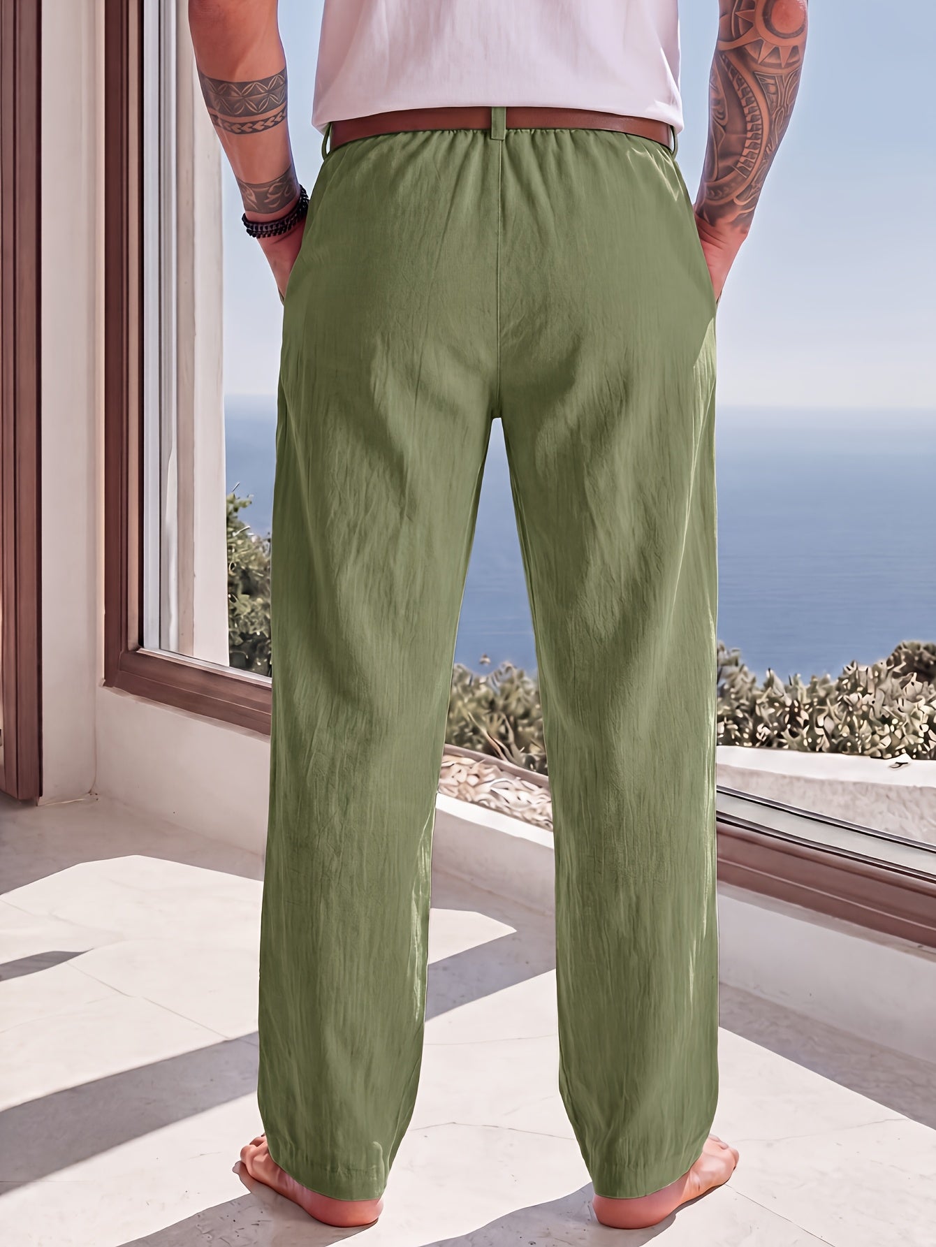 Men's Casual Linen Trousers for Spring and Fall, Straight Fit