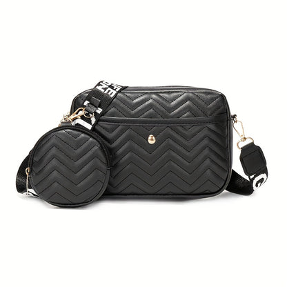 New Quilted Shoulder Bag, Casual Zipper Crossbody Bag, V-Pattern Two Piece Small Square Bag, Shoulder Bag with Zero Wallet, Letter Shoulder Strap, Coin Wallet, Card Bag, Phone Bag, Camera Bag, Lipstick Bag, Key Bag(8.66*5.12*