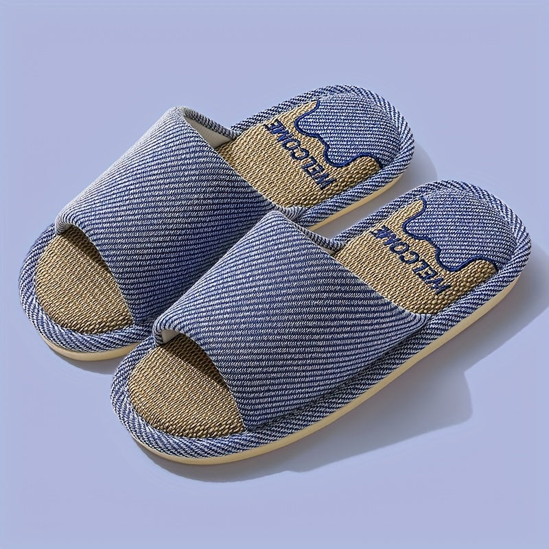 Unisex Cozy Linen Slip-On Slippers with Anti-Slip EVA Sole