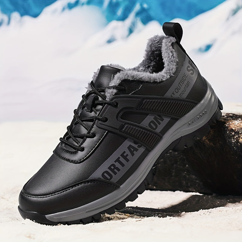 Men's Minimalist Style Winter Thickened Plush Lined Casual Sneakers, Lightweight and Comfortable with Wear- Soles