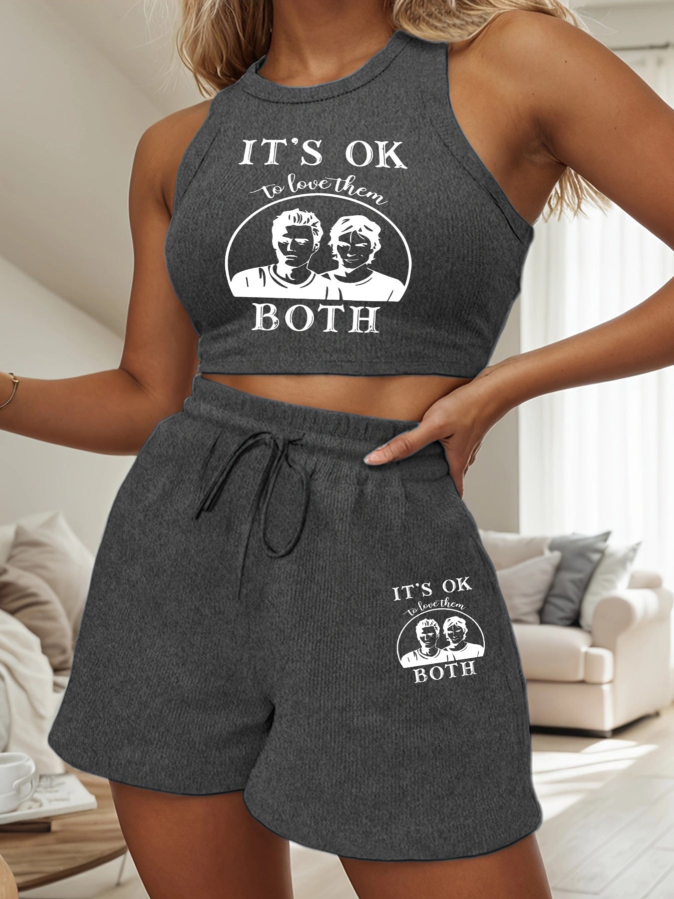 Women’s Casual Sleeveless Crop Top & High-Waisted Shorts Set