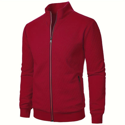 Men's Casual Zip Up Jacquard Jacket, Chic Stand Collar Coat for Spring Fall, Autumn And Winter, Hoodie Top