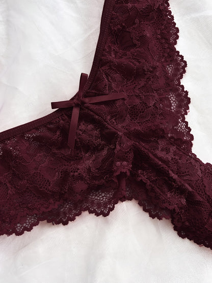 Sexy and Romantic Sleepwear Set, Solid Color Lace Camisole with Matching Panties, V-Neck Design Accentuating Elegant Neckline, Delicate Lace Pattern for Softness. Flared Hem and Ruffled Front Add Graceful Charm, Perfect for a