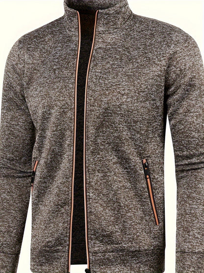 Elegant Mid Stretch Cardigan, Men's Casual Full Zip Up Cardigan Sweater Coat For Fall Winter