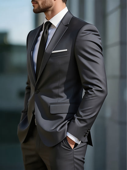 Men's Slim Fit Two-Button Suit Set with Notch Lapel