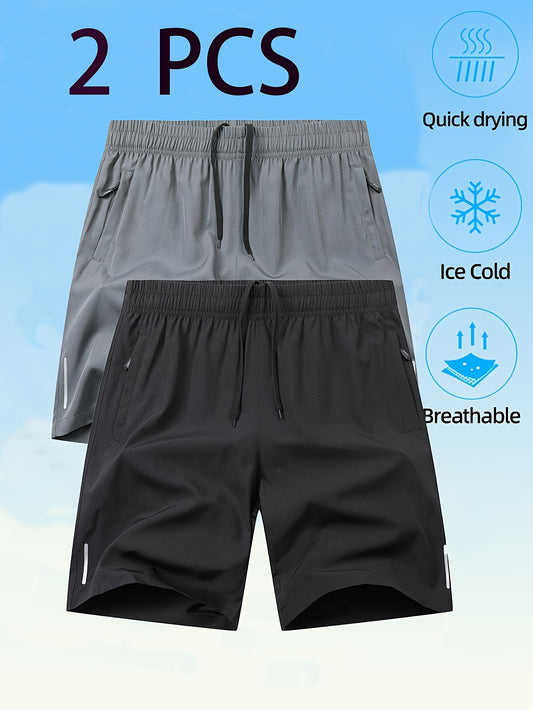 2pcs Men'S Casual Printed Polyester Shorts with Slight Stretch, Luminous Details, and Quick Drying Lining