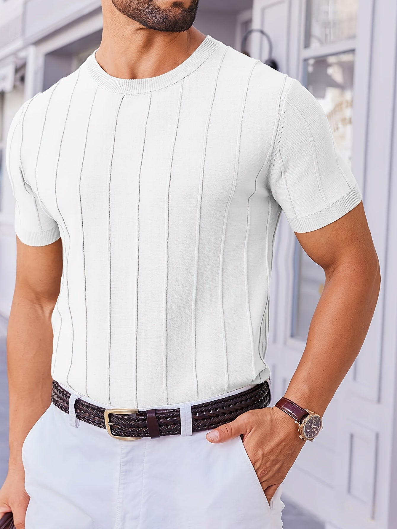Men's Summer Knit Crew Neck Short Sleeve T-Shirt