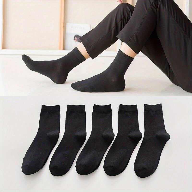 5pairs of Soft, Breathable Men's Black Casual Socks - Perfect for Spring & Summer!
