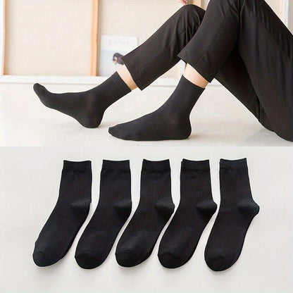 5pairs of Soft, Breathable Men's Black Casual Socks - Perfect for Spring & Summer!