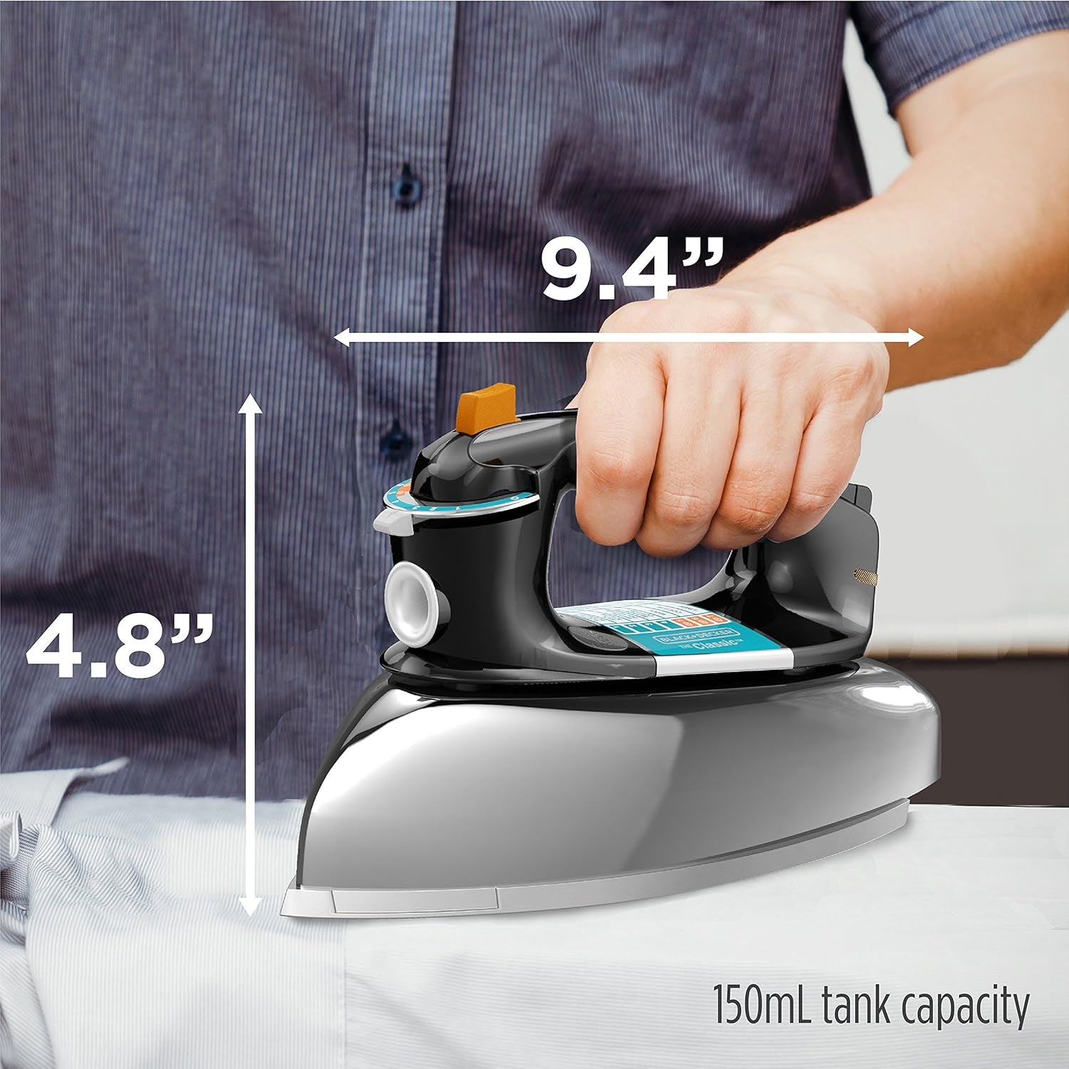 BLACK+DECKER the Classic Iron, F67E-T, Aluminum Soleplate, Steam or Dry Ironing, 7 Temperature Settings, Anti-Drip