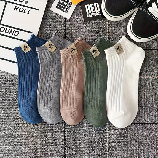 3/5 Pairs Of Men's Trendy Solid Low Cut Ankle Socks, Anti Odor & Sweat Absorption Breathable Socks, For All Seasons Wearing