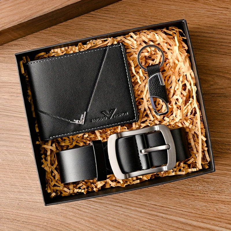 Men's Belt 3pcs Set, Stylish Business Wallet + Belt + Keychain Gift Box Combo, Perfect for Holidays and Office Wear, Ideal Present for Family, Loved Ones, Friends