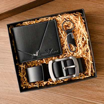 Men's Belt 3pcs Set, Stylish Business Wallet + Belt + Keychain Gift Box Combo, Perfect for Holidays and Office Wear, Ideal Present for Family, Loved Ones, Friends