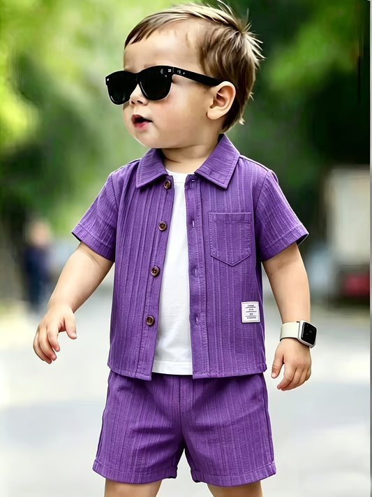 Baby Boy Summer Shorts Set with Short Sleeve Shirt - ayq
