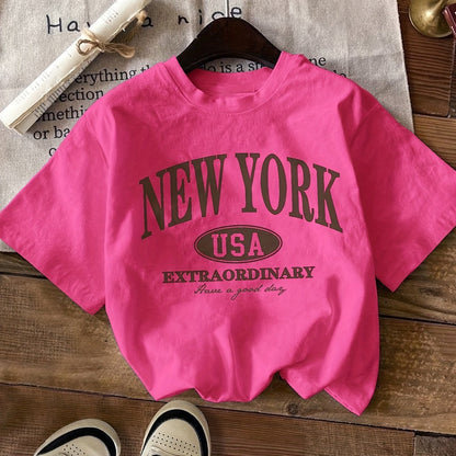 Ladies' Casual T-shirt With Letters, NEW NY USA Pattern, Circular Nect, Summer And Spring Fashion Clothing