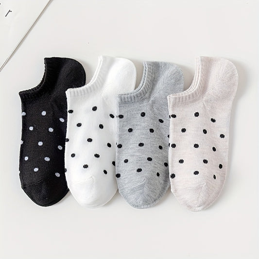 4 Pairs Polka Dot Print Socks, Simple College Style Low Cut Invisible Socks, Women's Stockings & Hosiery