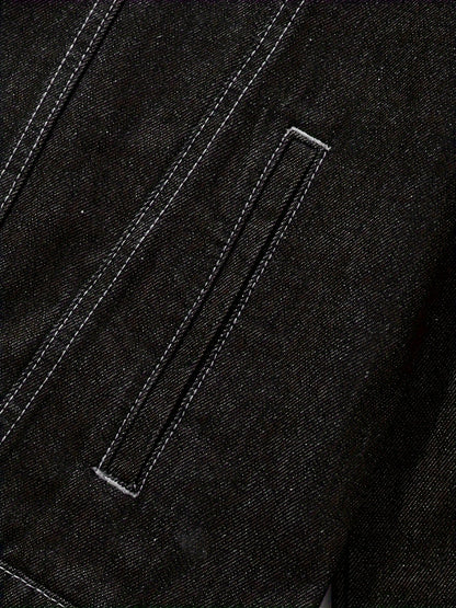 Men's Chic Washed Denim Jacket, Casual Street Style Button Up Contrast Stitching Jacket For Fall Winter