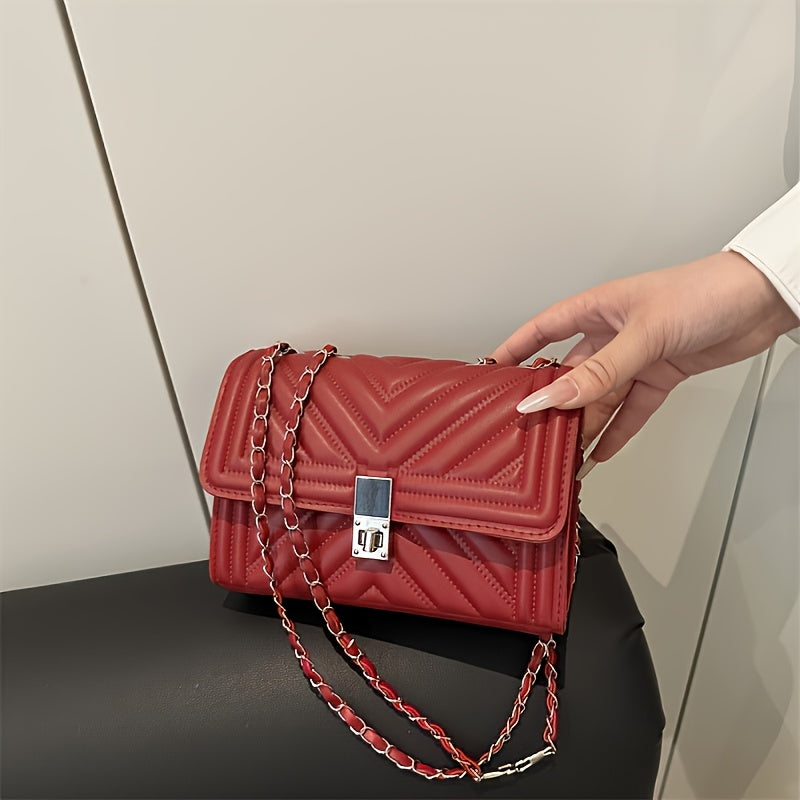PU Material Women'Chain Crossbody Bag - Available in Five Colors, Elegant Shoulder Bag Suitable for Daily and Formal Occasions, Secure Buckle Design, Fashionable Chain Texture Style, Luxurious Texture Structure,must-have for
