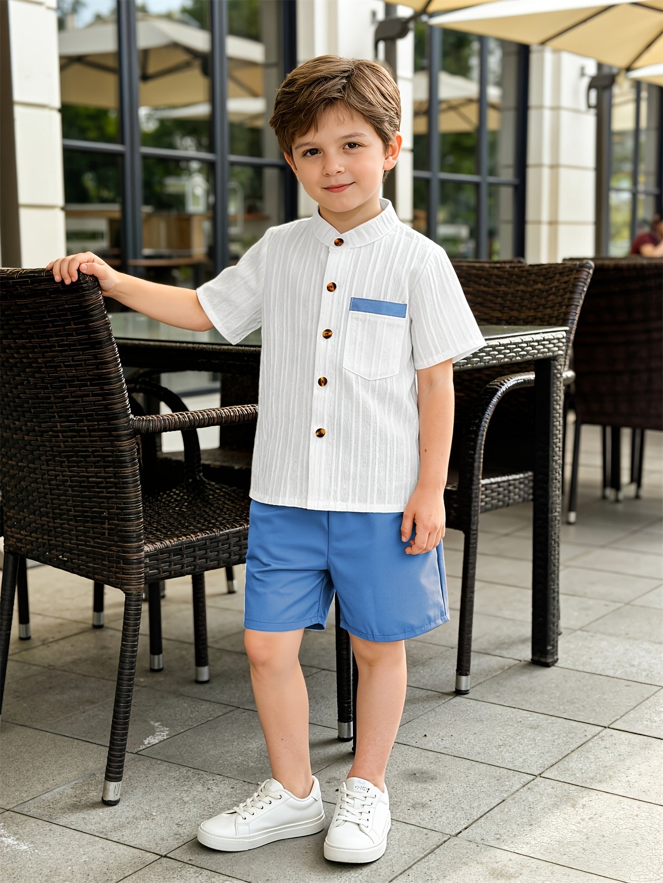 Boys' Summer Casual Shirt & Woven Shorts Set - Lightweight Polyester