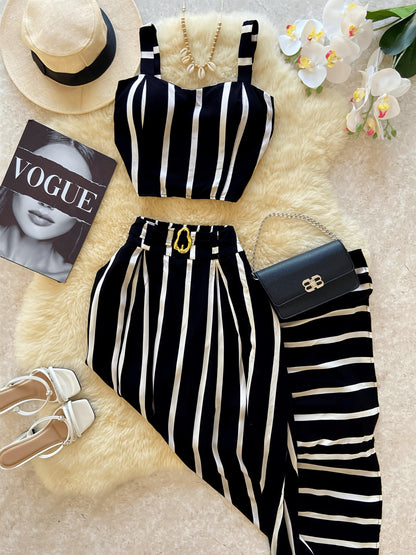 Striped Two-Piece Women’s Sleeveless Camisole & Midi Skirt Set