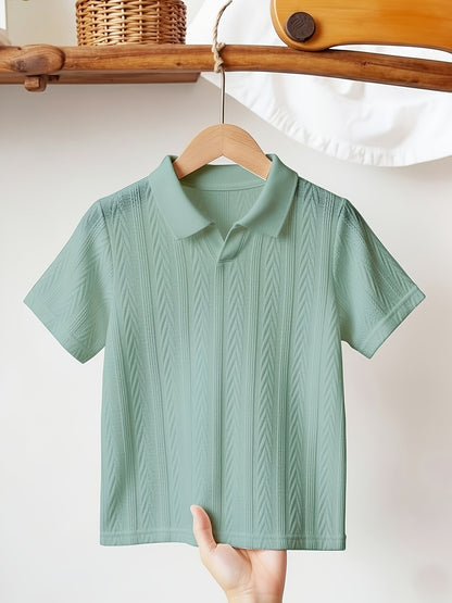 Boys' Summer V-Neck Casual Knit Polo Shirt, Solid Color
