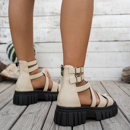 Plus Size Platform Sandals with Back Zipper and Cross Strap