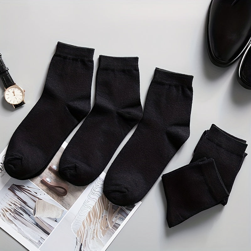 5pairs of Soft, Breathable Men's Black Casual Socks - Perfect for Spring & Summer!